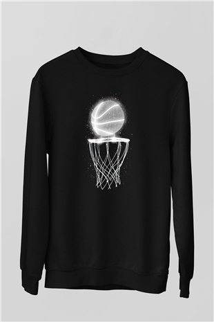 Basketbol Baskılı Unisex Siyah  Sweatshirt