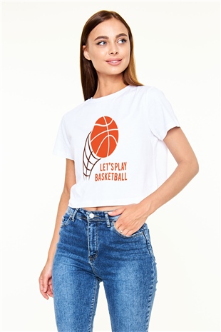 Basketbol Beyaz Croptop Tişört