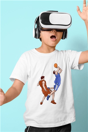 Basketbol Beyaz Unisex Çocuk Tişört