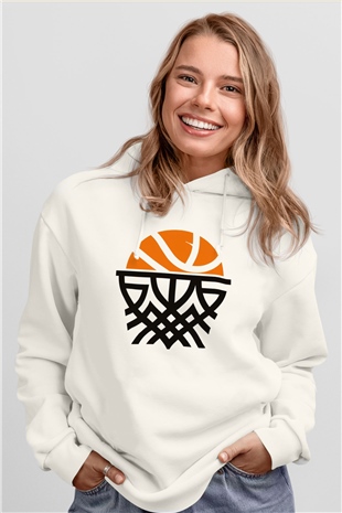 Basketbol Beyaz Unisex Hoodie