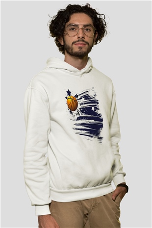 Basketbol Beyaz Unisex Hoodie