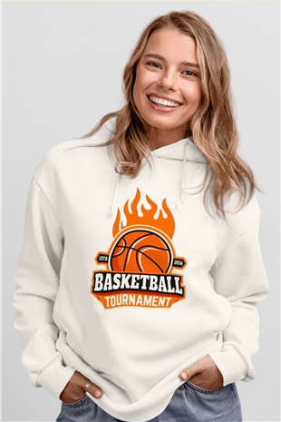 Basketbol Beyaz Unisex Hoodie