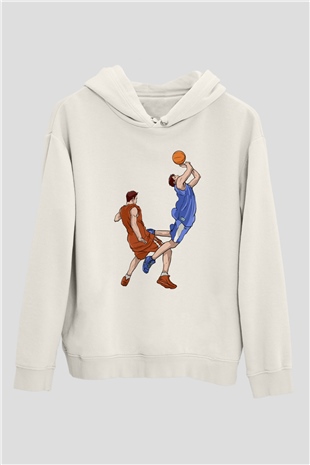 Basketbol Beyaz Unisex Kapüşonlu Sweatshirt
