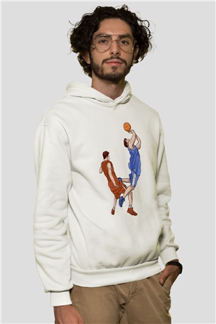 Basketbol Beyaz Unisex Kapüşonlu Sweatshirt