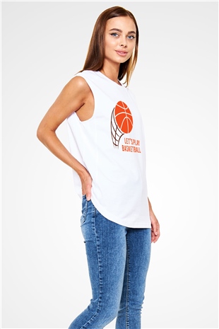 Basketbol Beyaz Unisex Kolsuz Tişört