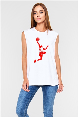 Basketbol Beyaz Unisex Kolsuz Tişört