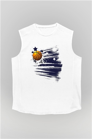 Basketbol Beyaz Unisex Kolsuz Tişört