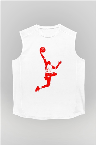 Basketbol Beyaz Unisex Kolsuz Tişört