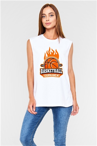 Basketbol Beyaz Unisex Kolsuz Tişört