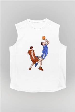 Basketbol Beyaz Unisex Kolsuz Tişört