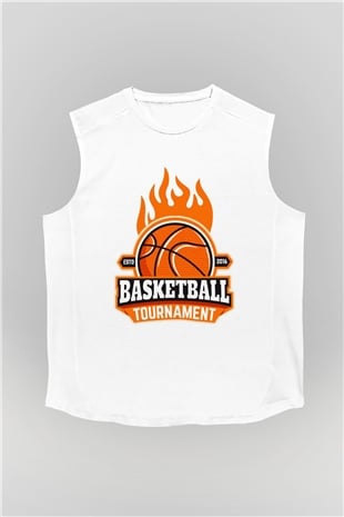 Basketbol Beyaz Unisex Kolsuz Tişört