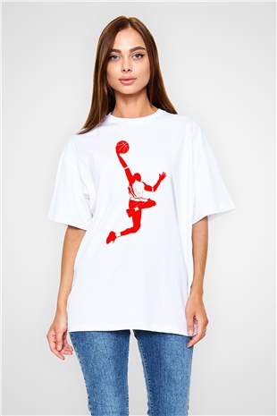 Basketbol Beyaz Unisex Oversize Tişört T-Shirt