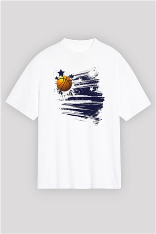 Basketbol Beyaz Unisex Oversize Tişört T-Shirt