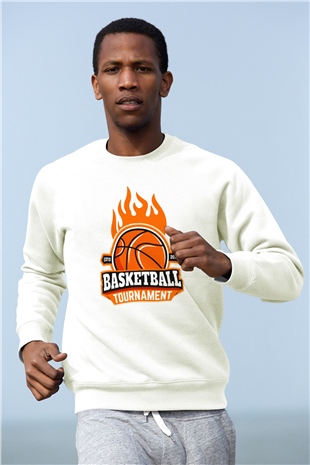 Basketbol Beyaz Unisex Sweatshirt