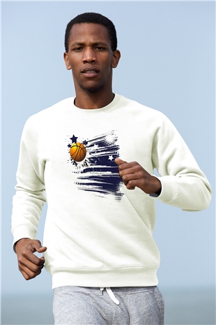 Basketbol Beyaz Unisex Sweatshirt