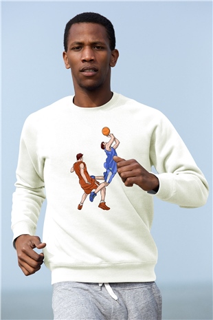 Basketbol Beyaz Unisex Sweatshirt
