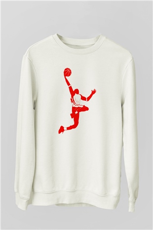 Basketbol Beyaz Unisex Sweatshirt
