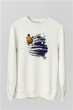 Basketbol Beyaz Unisex Sweatshirt