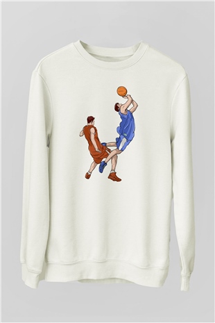 Basketbol Beyaz Unisex Sweatshirt