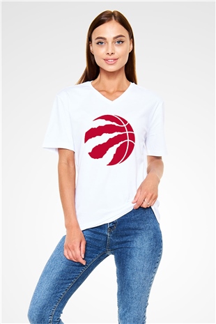Basketbol Beyaz Unisex V Yaka Tişört