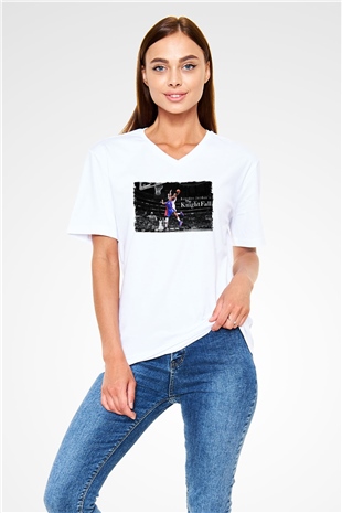 Basketbol Beyaz Unisex V Yaka Tişört