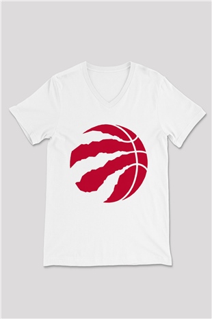 Basketbol Beyaz Unisex V Yaka Tişört