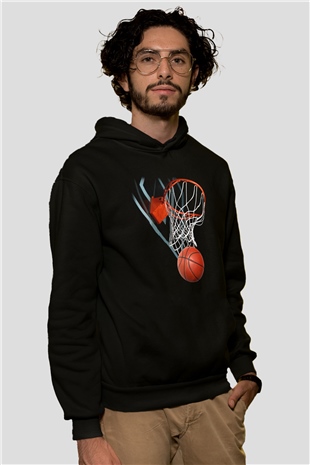 Basketbol Siyah Unisex Hoodie