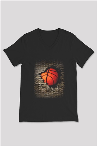 Basketbol Siyah Unisex V Yaka Tişört T-Shirt
