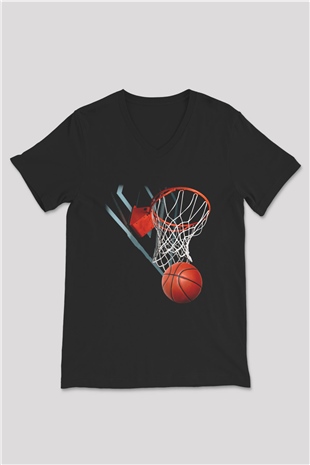 Basketbol Siyah Unisex V Yaka Tişört T-Shirt