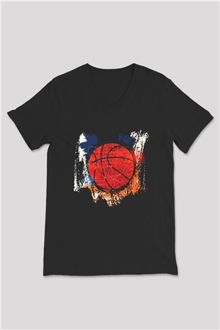 Basketbol Siyah Unisex V Yaka Tişört T-Shirt