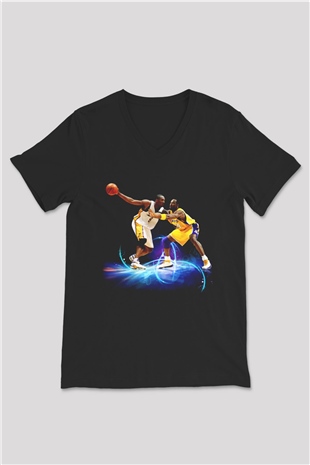Basketbol Siyah Unisex V Yaka Tişört T-Shirt