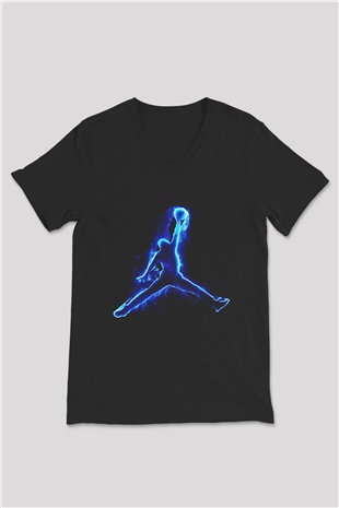 Basketbol Siyah Unisex V Yaka Tişört T-Shirt