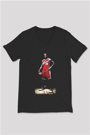 Basketbol Siyah Unisex V Yaka Tişört T-Shirt