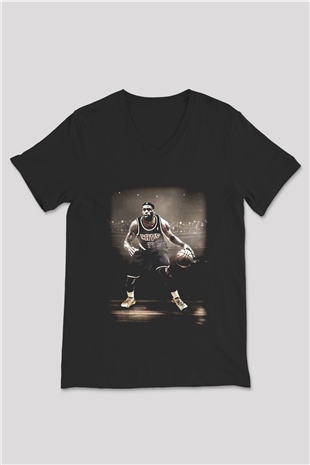 Basketbol Siyah Unisex V Yaka Tişört T-Shirt