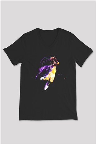 Basketbol Siyah Unisex V Yaka Tişört T-Shirt