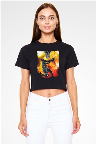Basketbol Temalı Baskılı  Siyah  Crop Top Tişört