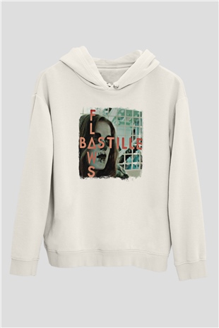 Bastille Baskılı Unisex Beyaz Hoodie