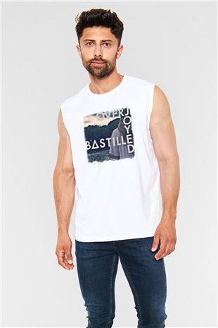 Bastille Baskılı Unisex Beyaz Kolsuz Tişört