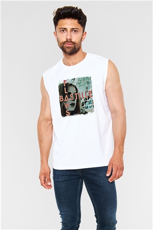 Bastille Baskılı Unisex Beyaz Kolsuz Tişört