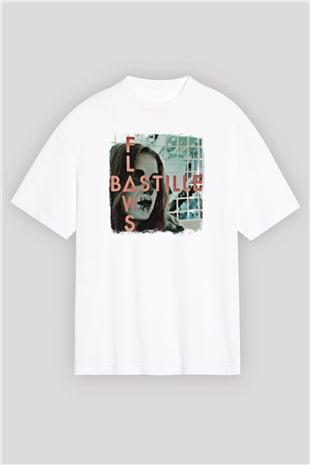 Bastille Baskılı Unisex Beyaz Oversize Tişört