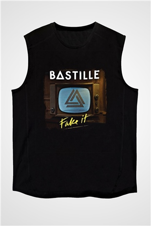 Bastille Baskılı Unisex Siyah Kolsuz Tişört