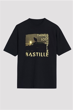 Bastille Baskılı Unisex Siyah Oversize Tişört