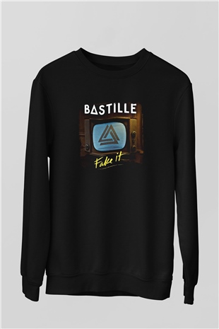 Bastille Baskılı Unisex Siyah Sweatshirt