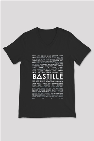 Bastille Siyah Unisex V Yaka Tişört T-Shirt