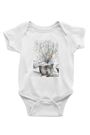 Bateri Baskılı Beyaz Unisex Bebek Body - Zıbın