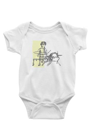 Bateri Baskılı Beyaz Unisex Bebek Body - Zıbın