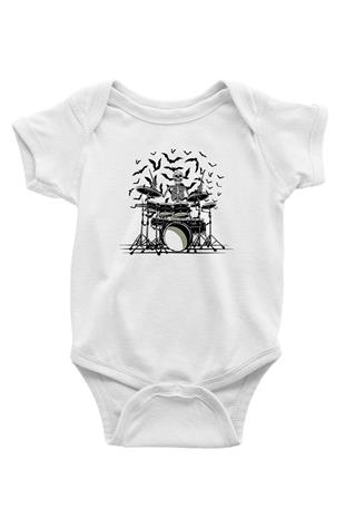 Bateri Baskılı Beyaz Unisex Bebek Body - Zıbın