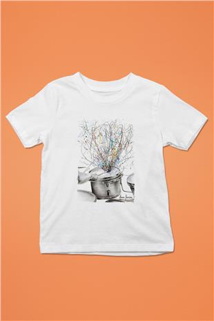 Bateri Baskılı Beyaz Unisex Beyaz Çocuk Tişört - Tshirt
