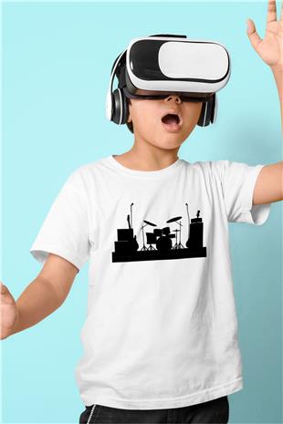 Bateri Baskılı Beyaz Unisex Beyaz Çocuk Tişört - Tshirt