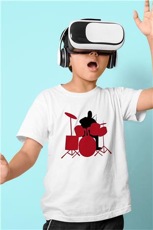 Bateri Baskılı Beyaz Unisex Beyaz Çocuk Tişört - Tshirt